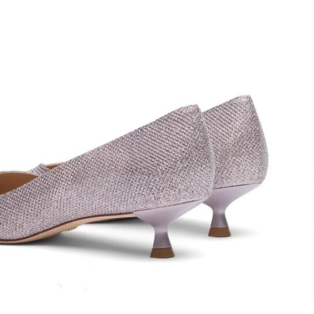 Stuart Weitzman Eva 35 Kitten Heel Metallic Mesh Pump Rose Pink Pointed Toe 6B